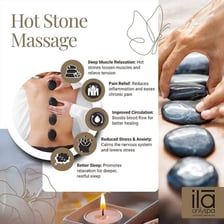 Hot stones arranged for a spa massage treatment.