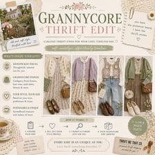 A cozy grannycore scene featuring floral fabric, knitting, and traditional home crafts.