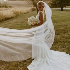 A bride wearing a traditional white wedding veil
