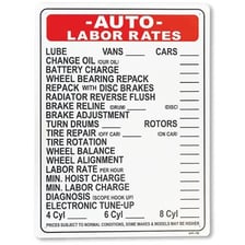 A sign displaying prices or service rates