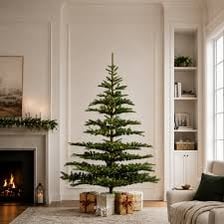 Fir trees decorated with Christmas ornaments.