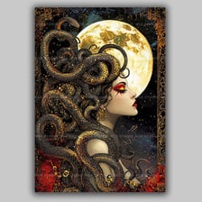 Artwork depicting Medusa with snakes in place of hair.