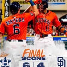 A Houston Astros scoreboard displaying the abbreviation HOU