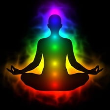 A colorful illustrated energy field surrounding a person