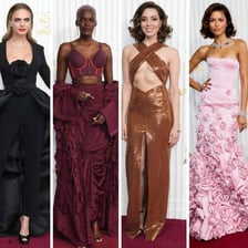 Celebrities posing at a red-carpet event