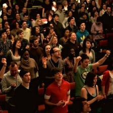 A church congregation singing together