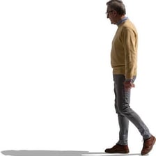 A person taking slow, heavy steps along a path.