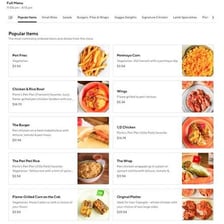 A restaurant menu listing food options
