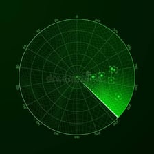 A radar display showing a single blip.