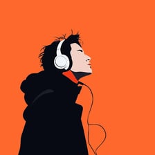 A person listening to music through headphones.