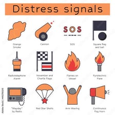 A rescue scene featuring an SOS distress signal