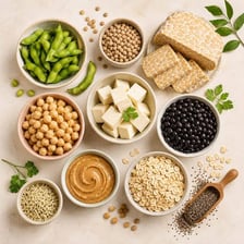 An assortment of plant-based foods associated with veganism