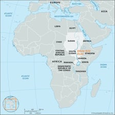 A map showing the White Nile and Blue Nile joining to form the Nile River.