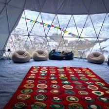 Tents and climbers at Mount Everest Base Camp