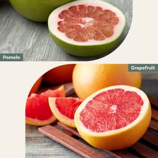 A pomelo and a grapefruit displayed together.