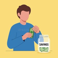 A person placing money into a savings jar.