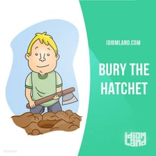 An illustration of a hatchet being buried as a symbol of reconciliation