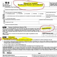 A W-9 tax form showing a field for a Social Security number.