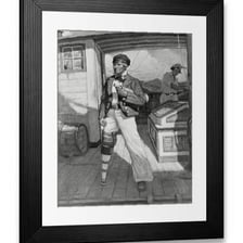 An artistic depiction of Captain Ahab aboard a whaling ship.