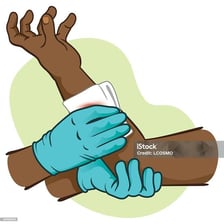 A medical illustration showing treatment for a serious limb injury