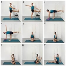 A person holding a yoga posture on a mat.