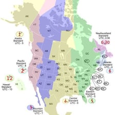 A map showing Quebec within the Eastern Time Zone.