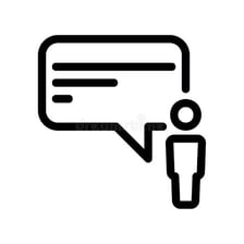 A person making a statement represented by a speech bubble