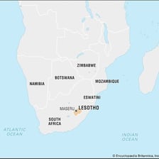 A map showing Lesotho enclosed within South Africa