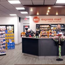 A convenience store beside a gas station