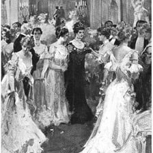 Guests dressed formally at a large reception.