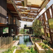 An outdoor courtyard open to the sky