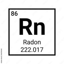 The element radon, symbol Rn, shown on a periodic table.