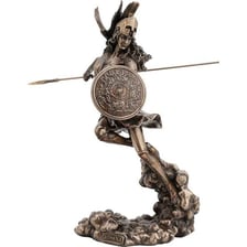 A classical statue depicting Athena wearing a helmet and holding a spear.