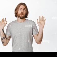 A person gesturing that they were not responsible.