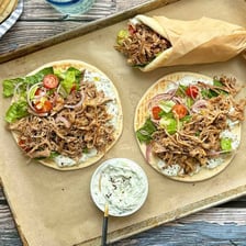 A gyro filled inside round pita bread