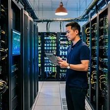 An IT professional working with computer servers