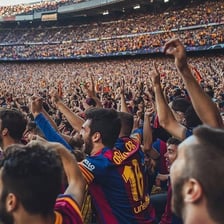 Soccer fans cheering from the stands during a match