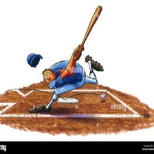 Baseball batter swinging at a pitch and missing