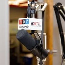 A radio studio microphone representing NPR broadcasting