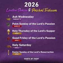 A church calendar marking the Lenten season between Ash Wednesday and Easter