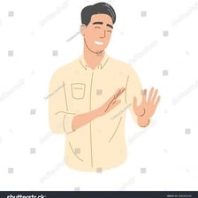 A person making a polite stopping gesture to indicate “please don’t”