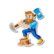 A woodcutter using an axe on a tree trunk