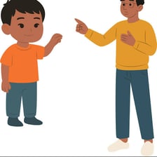 One person addressing another during a conversation.