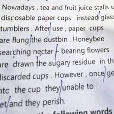 A document showing words left out of a sentence