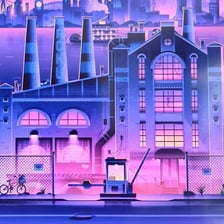 A television displays the colorful Roku City screensaver.