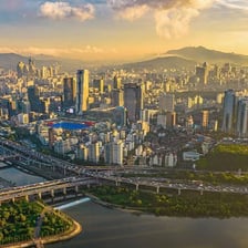 The Seoul skyline viewed from the Gangnam area