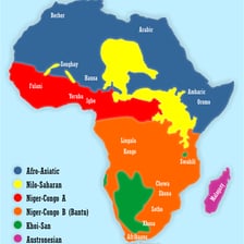 A map of Africa highlighting regions where Bantu languages are spoken.