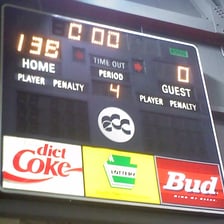 A scoreboard showing an overtime period