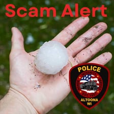 A split visual showing falling hail and a person receiving a phone call.