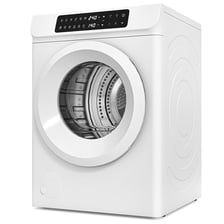 A household clothes dryer containing a load of laundry.